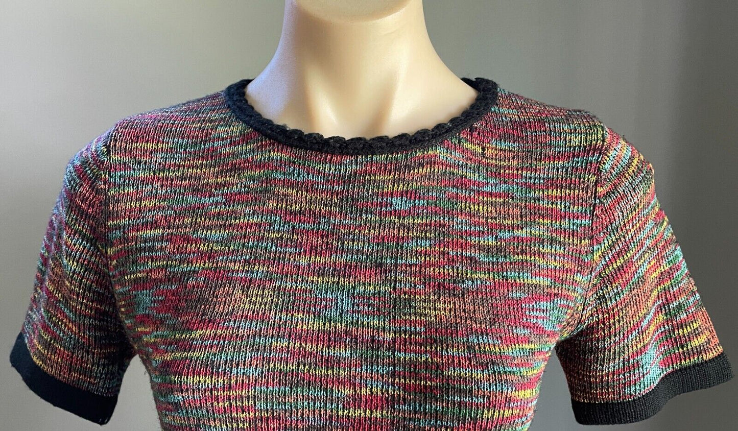 ONAIR CLASSIC Jumper Top Colourful Mottle Knit Wool Blend Short Sleeves Size 10