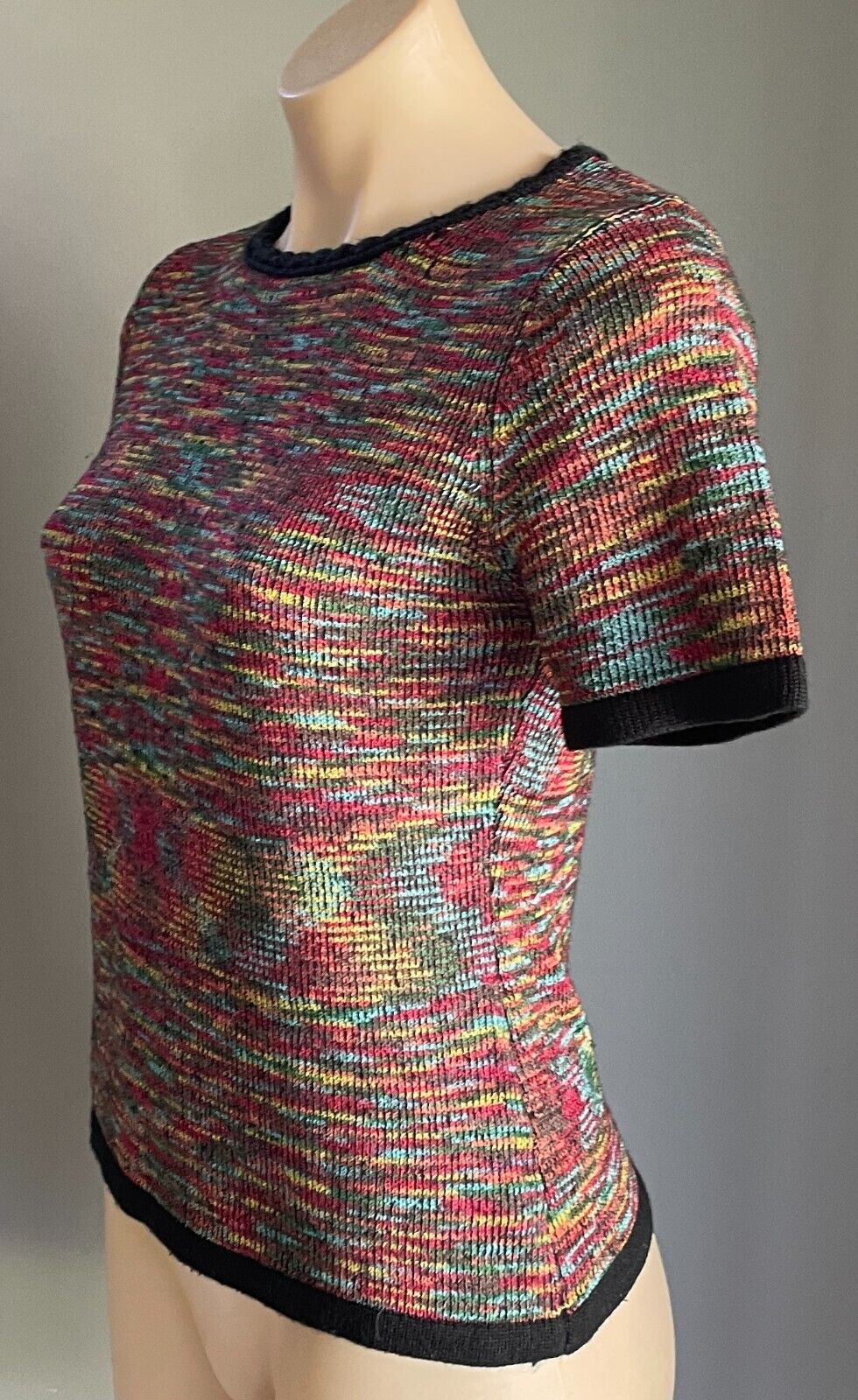 ONAIR CLASSIC Jumper Top Colourful Mottle Knit Wool Blend Short Sleeves Size 10