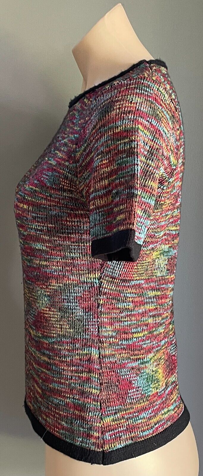 ONAIR CLASSIC Jumper Top Colourful Mottle Knit Wool Blend Short Sleeves Size 10