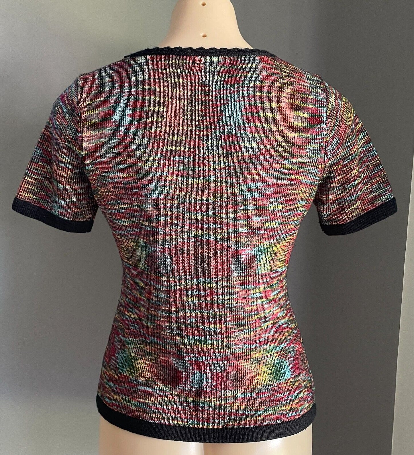 ONAIR CLASSIC Jumper Top Colourful Mottle Knit Wool Blend Short Sleeves Size 10