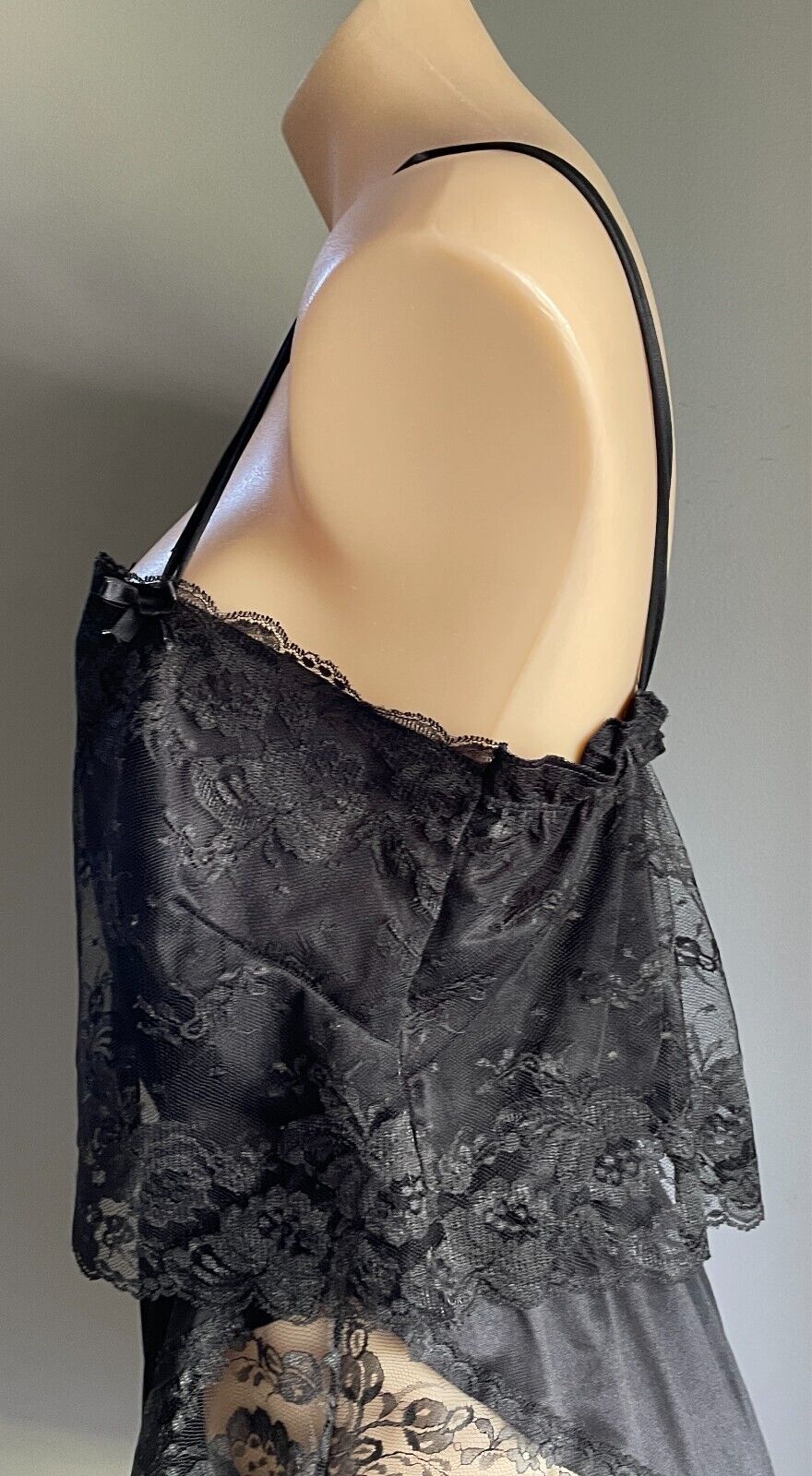 REGINE Teddy Black Lace Body Suit Lace Overlay Thin Double Strap Vintage S1ze 14