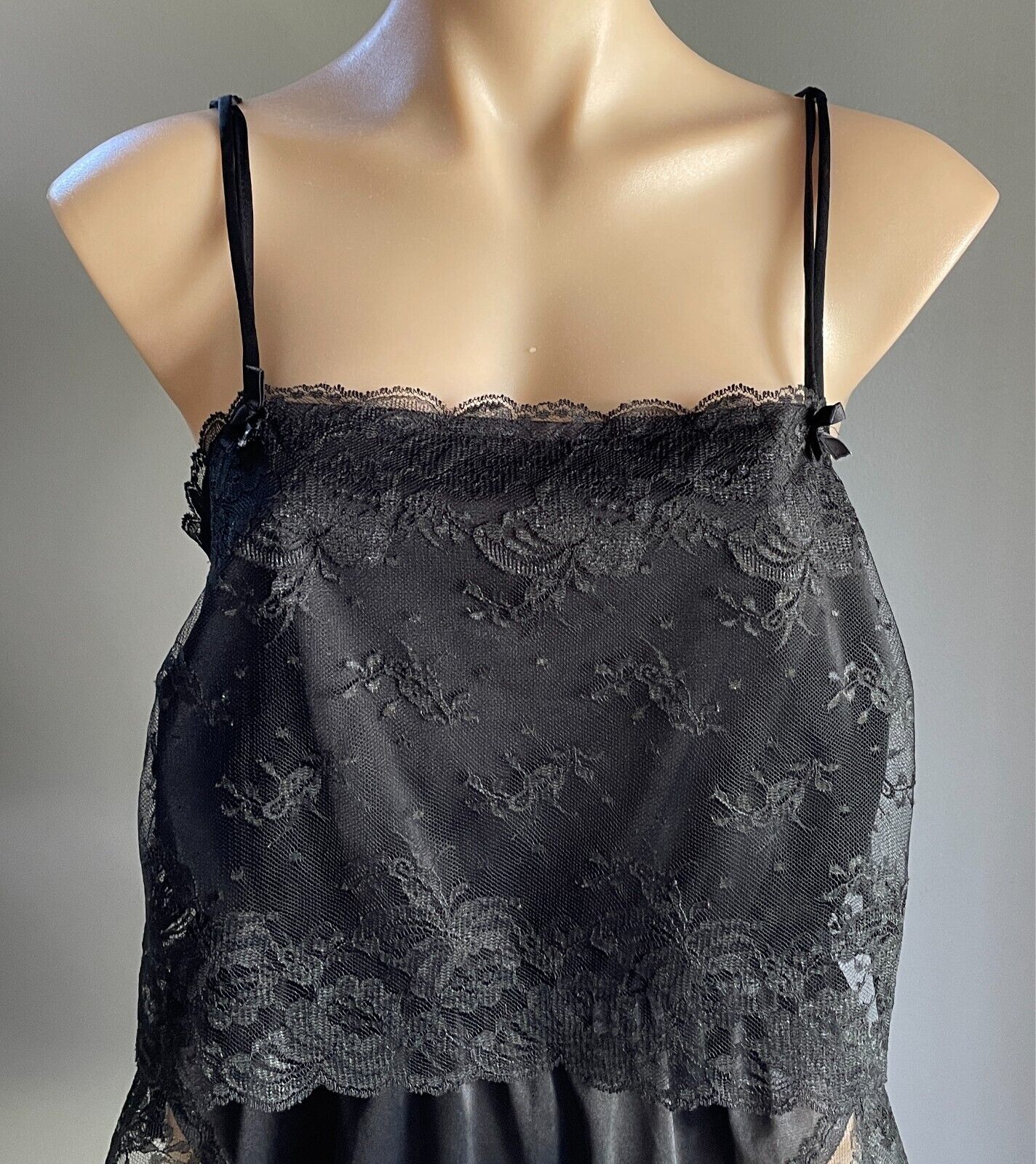 REGINE Teddy Black Lace Body Suit Lace Overlay Thin Double Strap Vintage S1ze 14