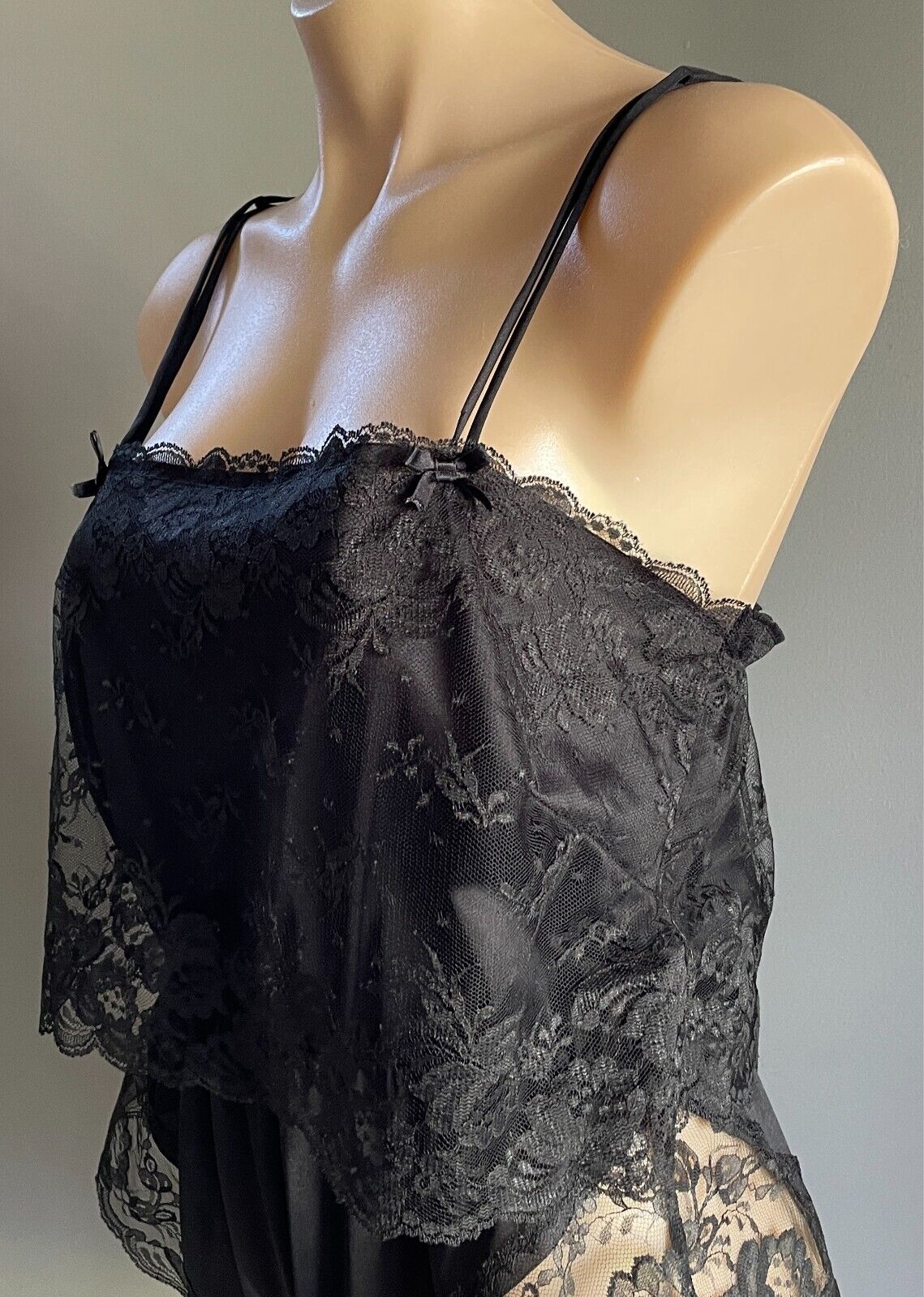 REGINE Teddy Black Lace Body Suit Lace Overlay Thin Double Strap Vintage S1ze 14