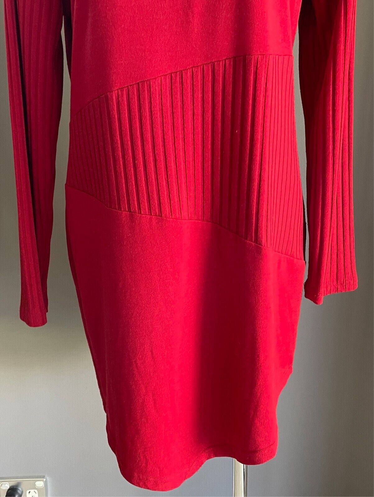 GEOFF BADE Stretch Knit Shift Dress Long Top Size 14 Turtleneck Asymmetric Hem