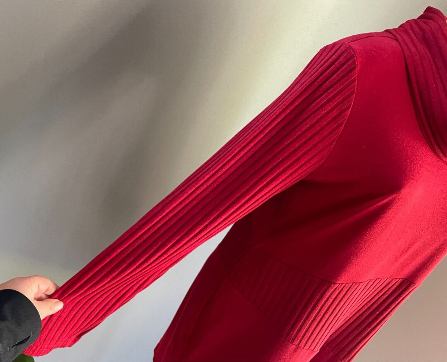 GEOFF BADE Stretch Knit Shift Dress Long Top Size 14 Turtleneck Asymmetric Hem