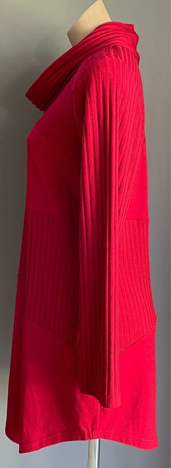 GEOFF BADE Stretch Knit Shift Dress Long Top Size 14 Turtleneck Asymmetric Hem