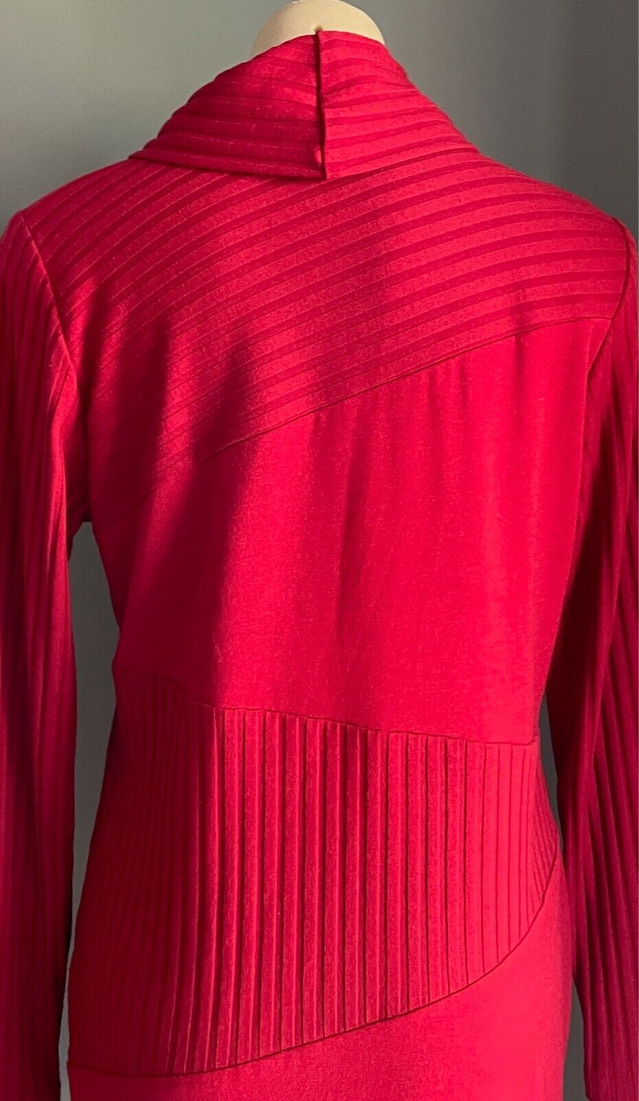 GEOFF BADE Stretch Knit Shift Dress Long Top Size 14 Turtleneck Asymmetric Hem