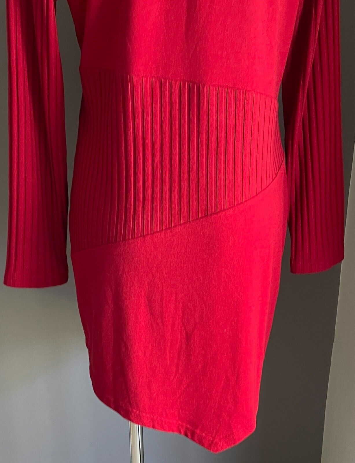 GEOFF BADE Stretch Knit Shift Dress Long Top Size 14 Turtleneck Asymmetric Hem