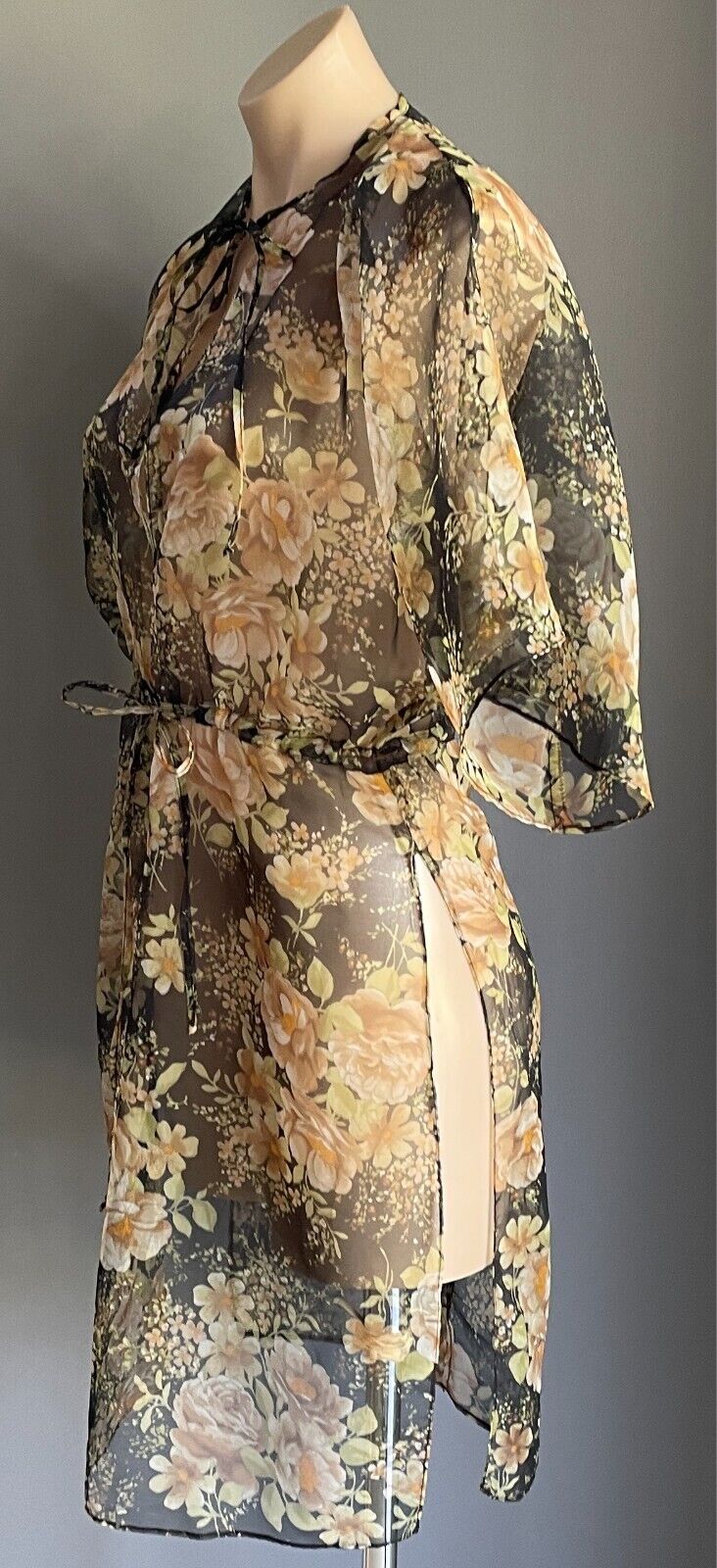 BE MY LITTLE SUGAR Sydney Floral Sheer Kaftan Long Top Dress Size 10 Drawstring