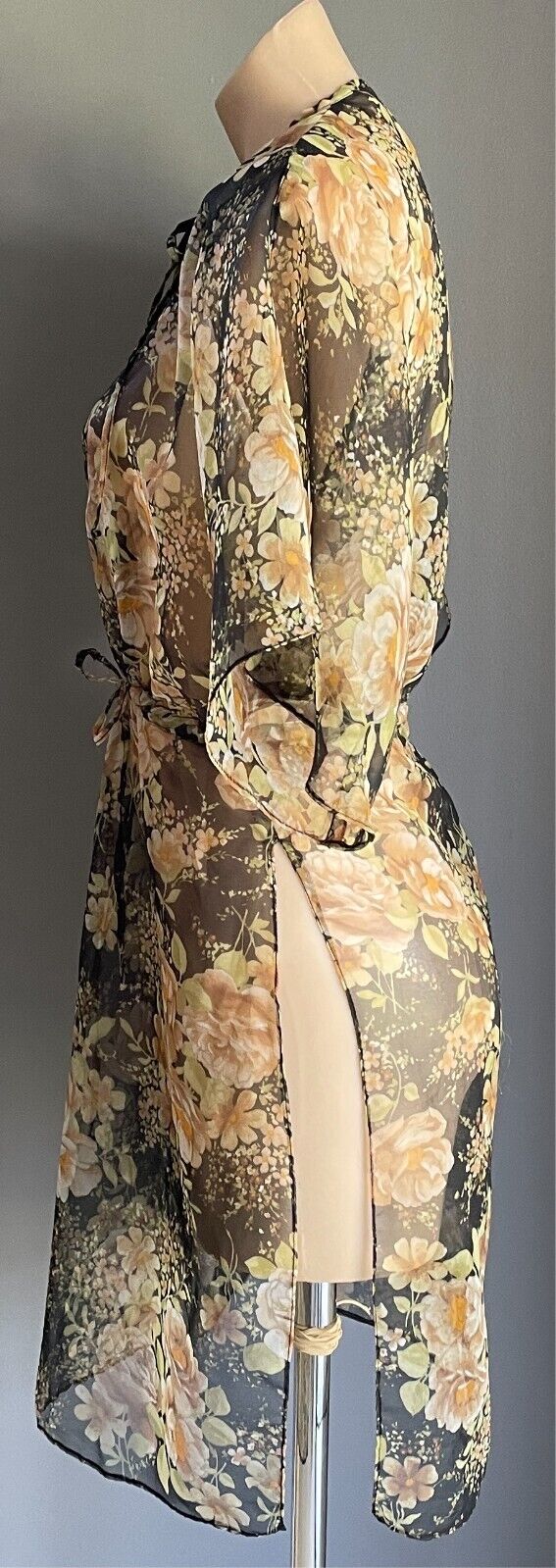 BE MY LITTLE SUGAR Sydney Floral Sheer Kaftan Long Top Dress Size 10 Drawstring