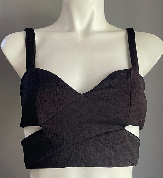 PAPER HEART Top Black Crop Cut Out Sides Bustier Size 6 8 Sleeveless Thin Straps