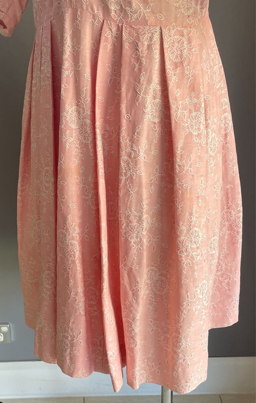 Vintage M BLOCK Pink & White Embroidered Floral 2 Piece Set Dress & Jacket Sz 12