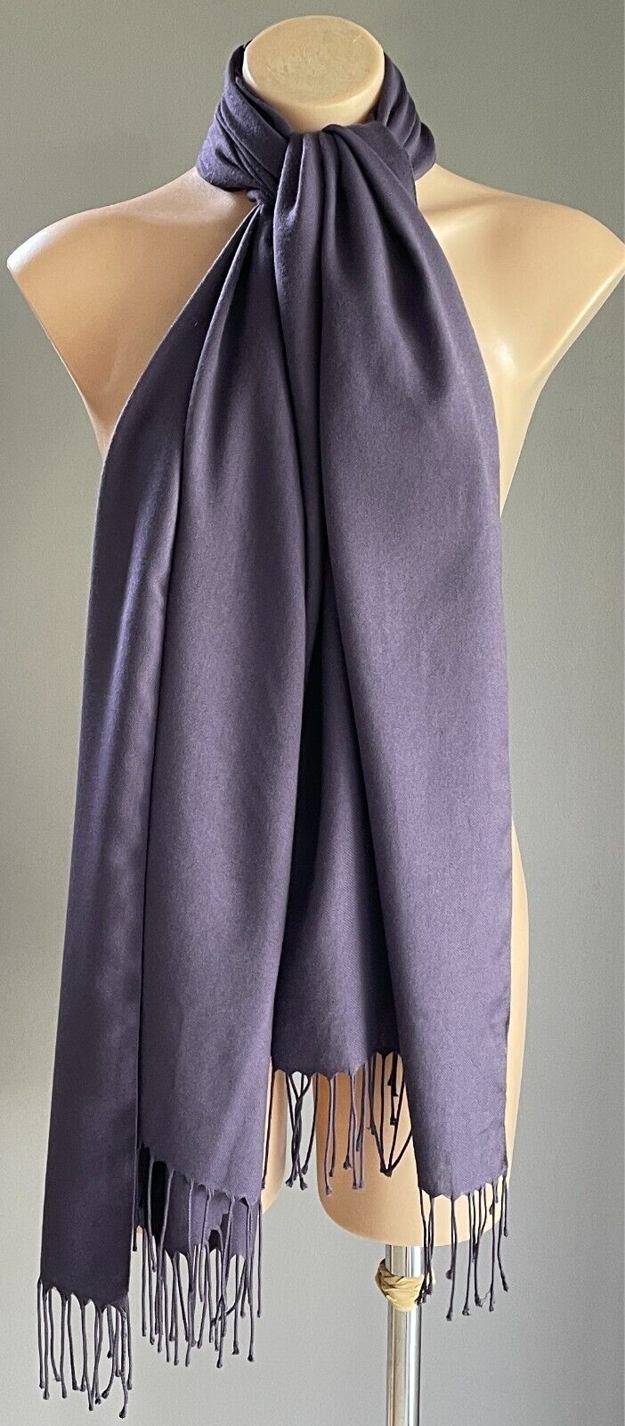 Aubergine Purple Scarf Fringe Large Neck Wrap Shawl Rectangle Soft Touch Fabric