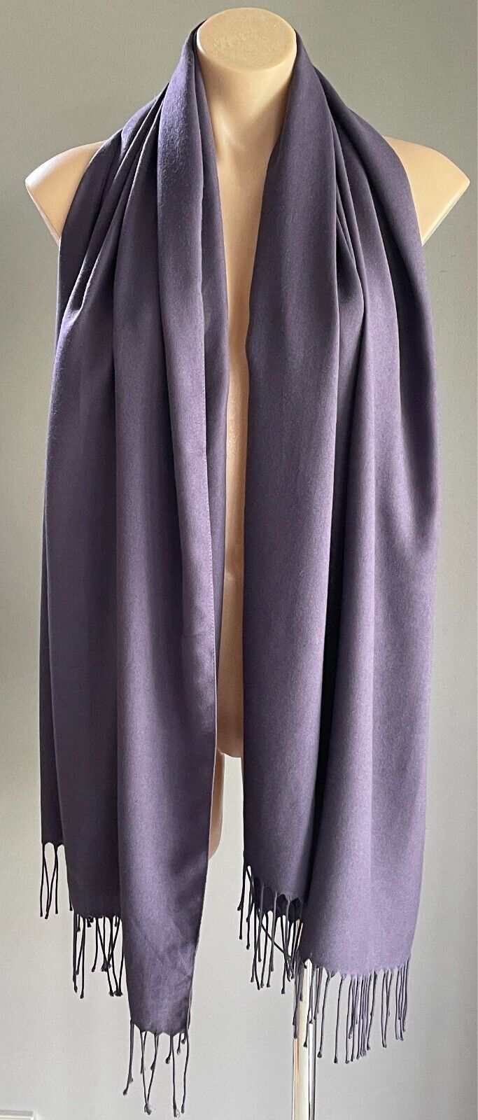 Aubergine Purple Scarf Fringe Large Neck Wrap Shawl Rectangle Soft Touch Fabric