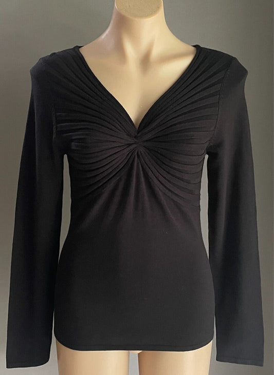 OASIS BY FOSCHINI Black Knit Jumper Size S Long Sleeves Stretch Ruched & Rib