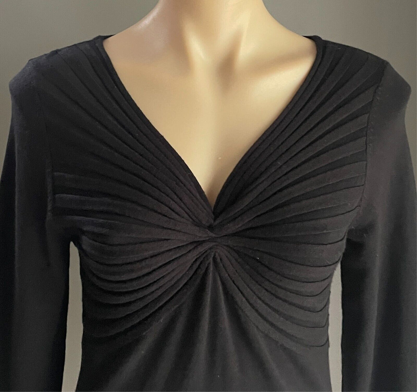 OASIS BY FOSCHINI Black Knit Jumper Size S Long Sleeves Stretch Ruched & Rib