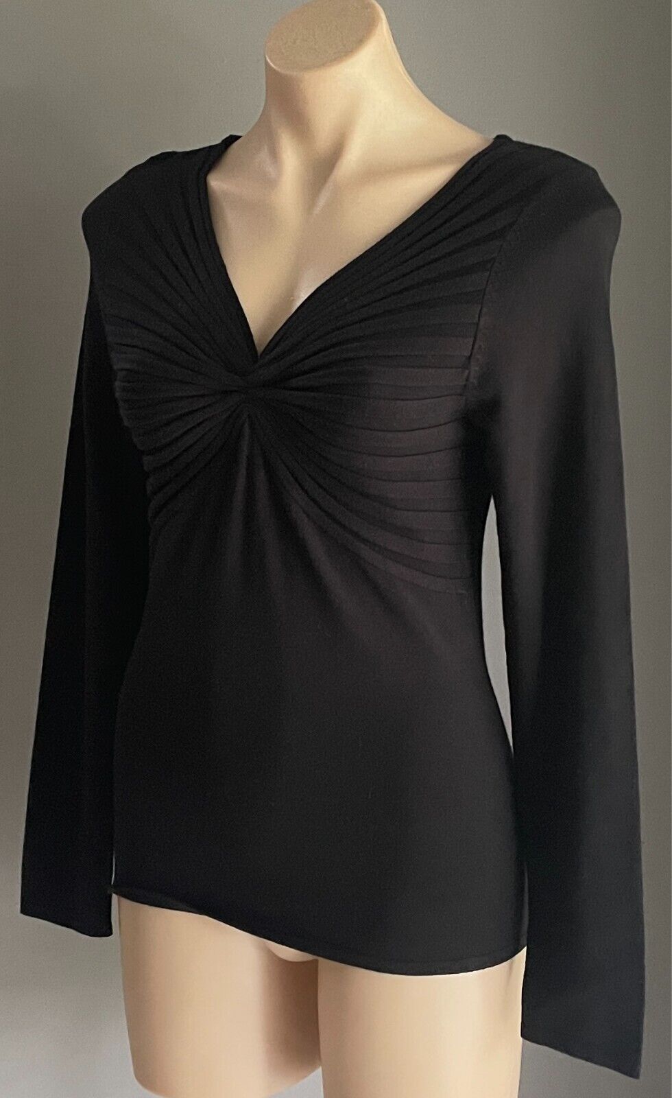 OASIS BY FOSCHINI Black Knit Jumper Size S Long Sleeves Stretch Ruched & Rib