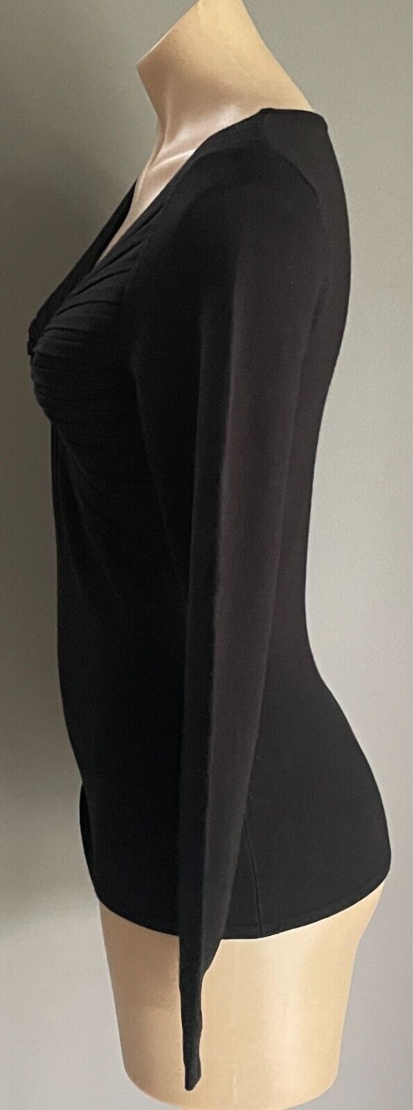 OASIS BY FOSCHINI Black Knit Jumper Size S Long Sleeves Stretch Ruched & Rib