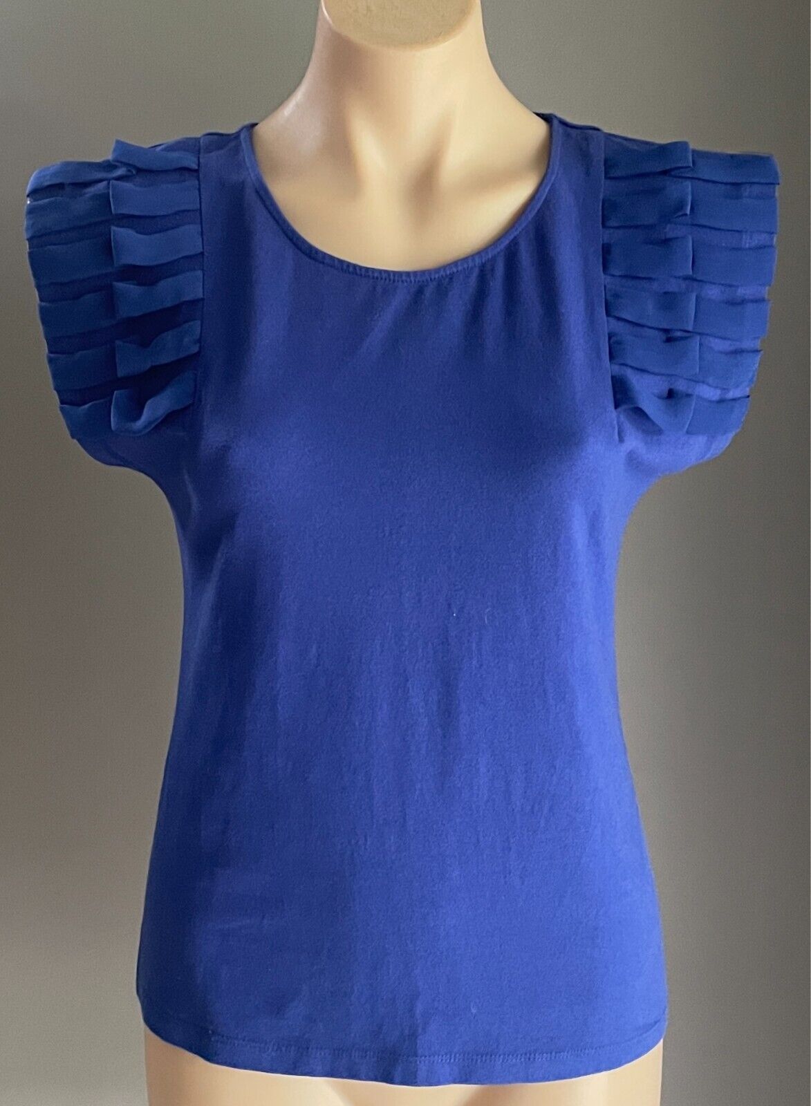 QUEENSPARK WOMAN Top Cobalt Blue T-Shirt Extended Sleeves Size S Chiffon Detail