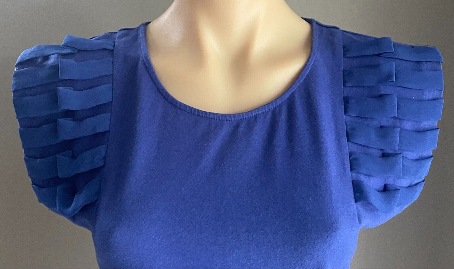 QUEENSPARK WOMAN Top Cobalt Blue T-Shirt Extended Sleeves Size S Chiffon Detail