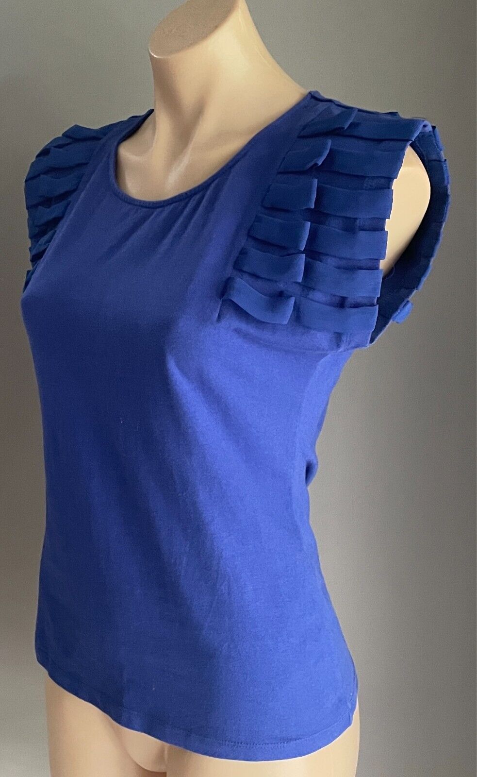 QUEENSPARK WOMAN Top Cobalt Blue T-Shirt Extended Sleeves Size S Chiffon Detail