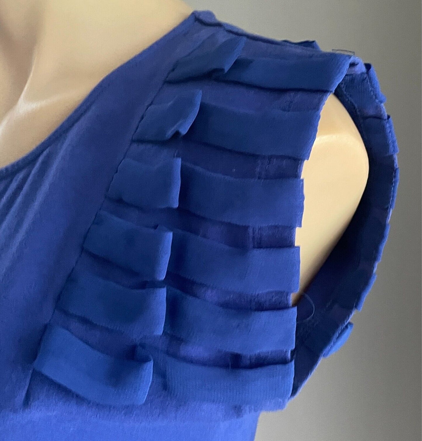 QUEENSPARK WOMAN Top Cobalt Blue T-Shirt Extended Sleeves Size S Chiffon Detail