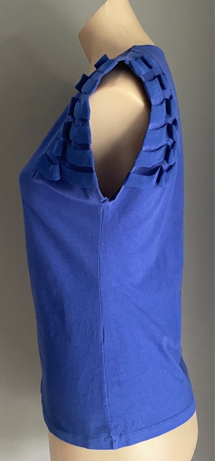 QUEENSPARK WOMAN Top Cobalt Blue T-Shirt Extended Sleeves Size S Chiffon Detail