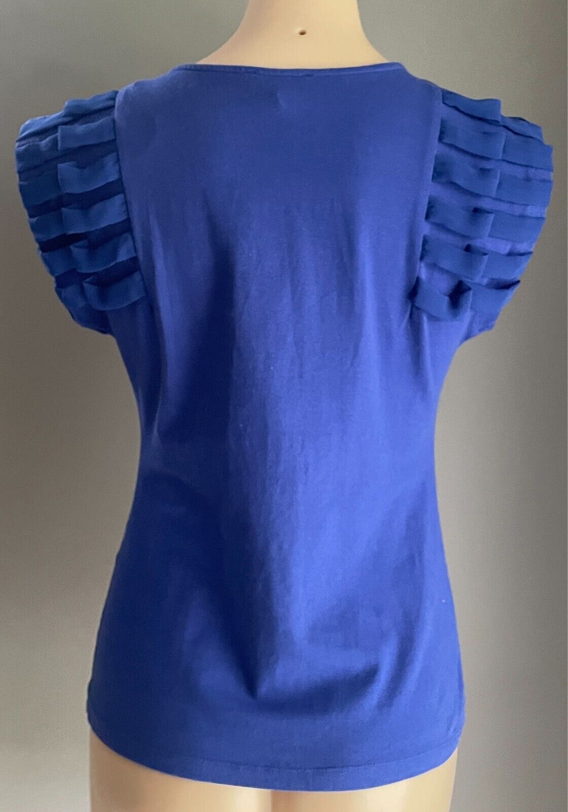 QUEENSPARK WOMAN Top Cobalt Blue T-Shirt Extended Sleeves Size S Chiffon Detail