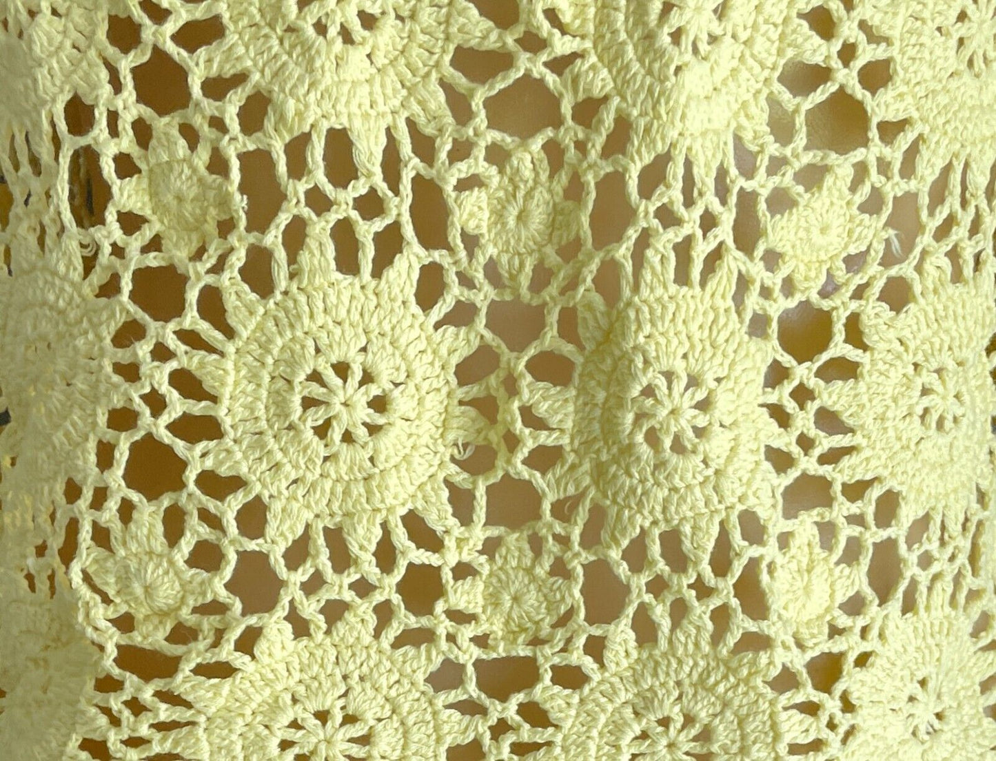 W LANE Cardigan Crop Yellow Crochet Knit Short Sleeve Open Top Shrug Sz M 10 12
