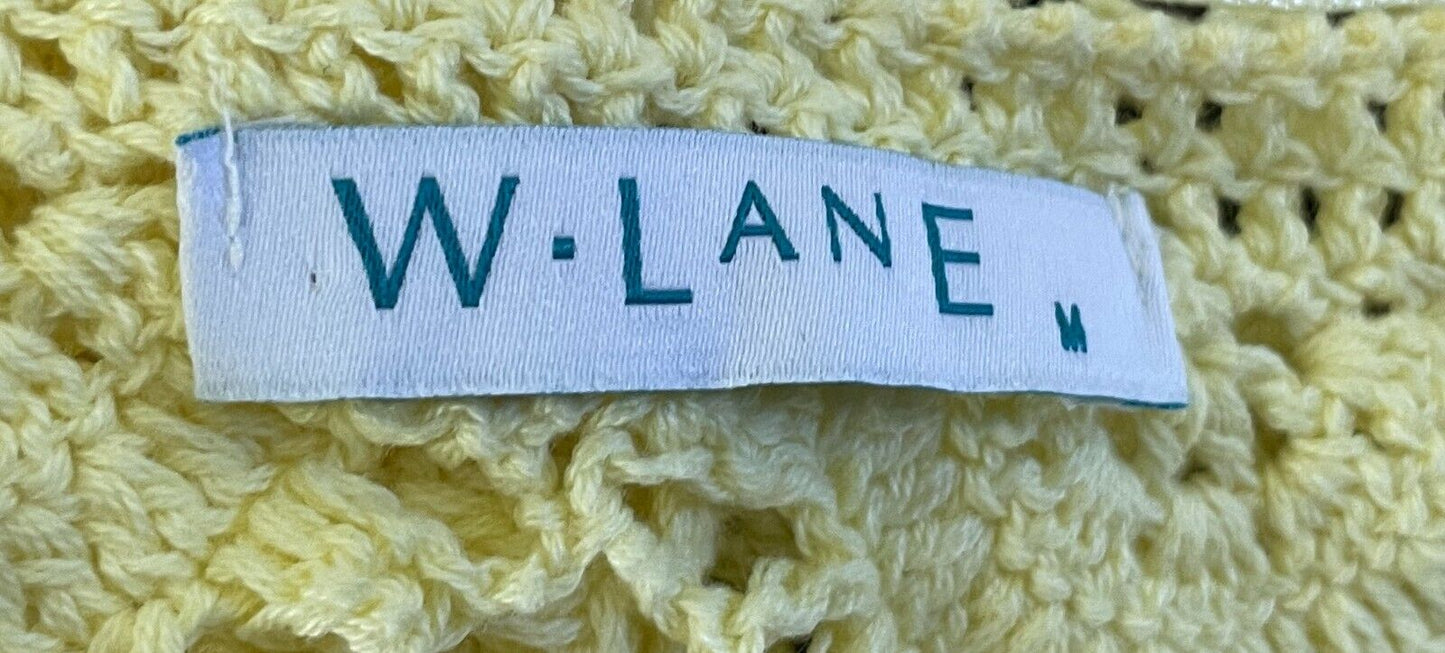 W LANE Cardigan Crop Yellow Crochet Knit Short Sleeve Open Top Shrug Sz M 10 12