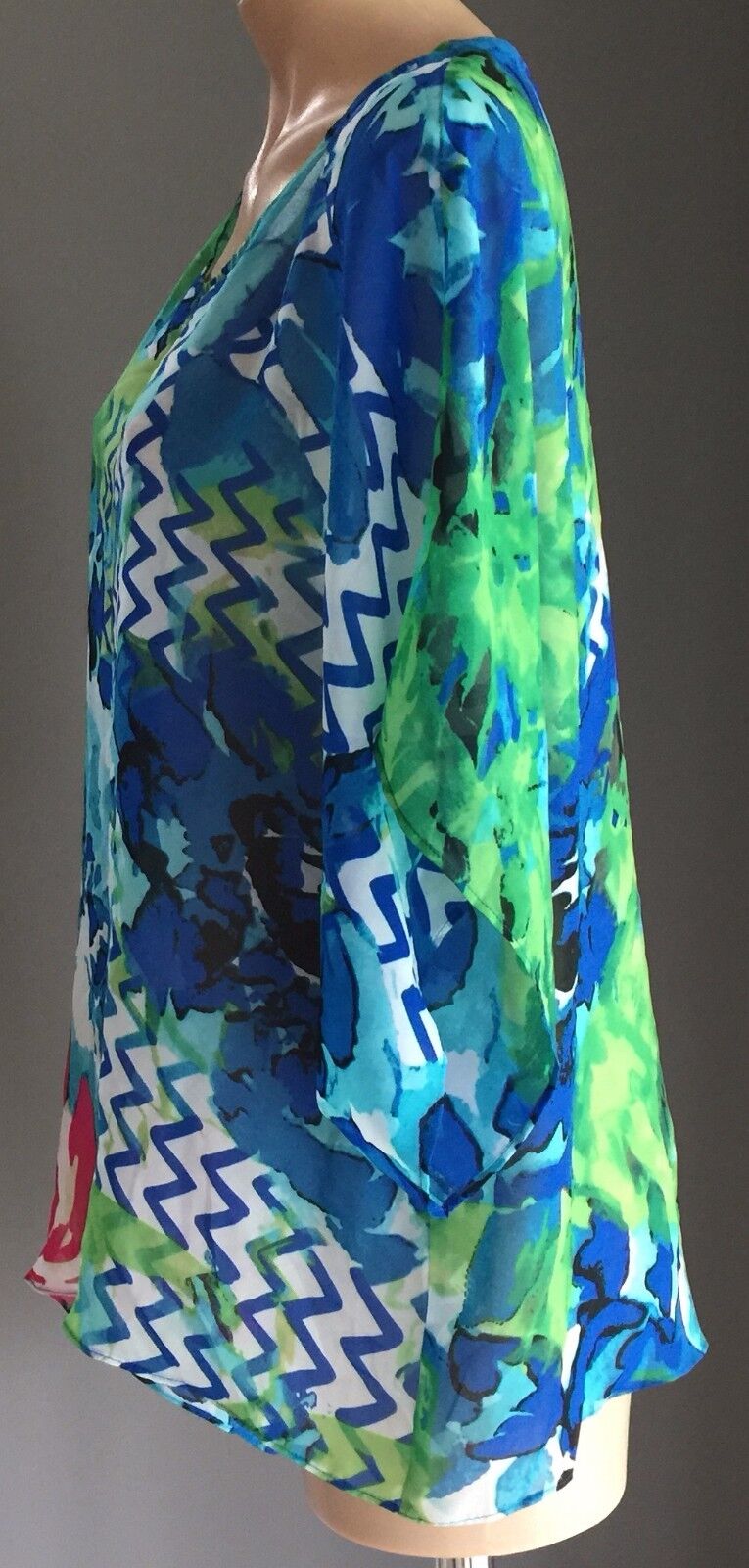 W LANE Kaftan Sheer Top Bright Colourful Floral Beach Cover Pool Size L 12 NEW