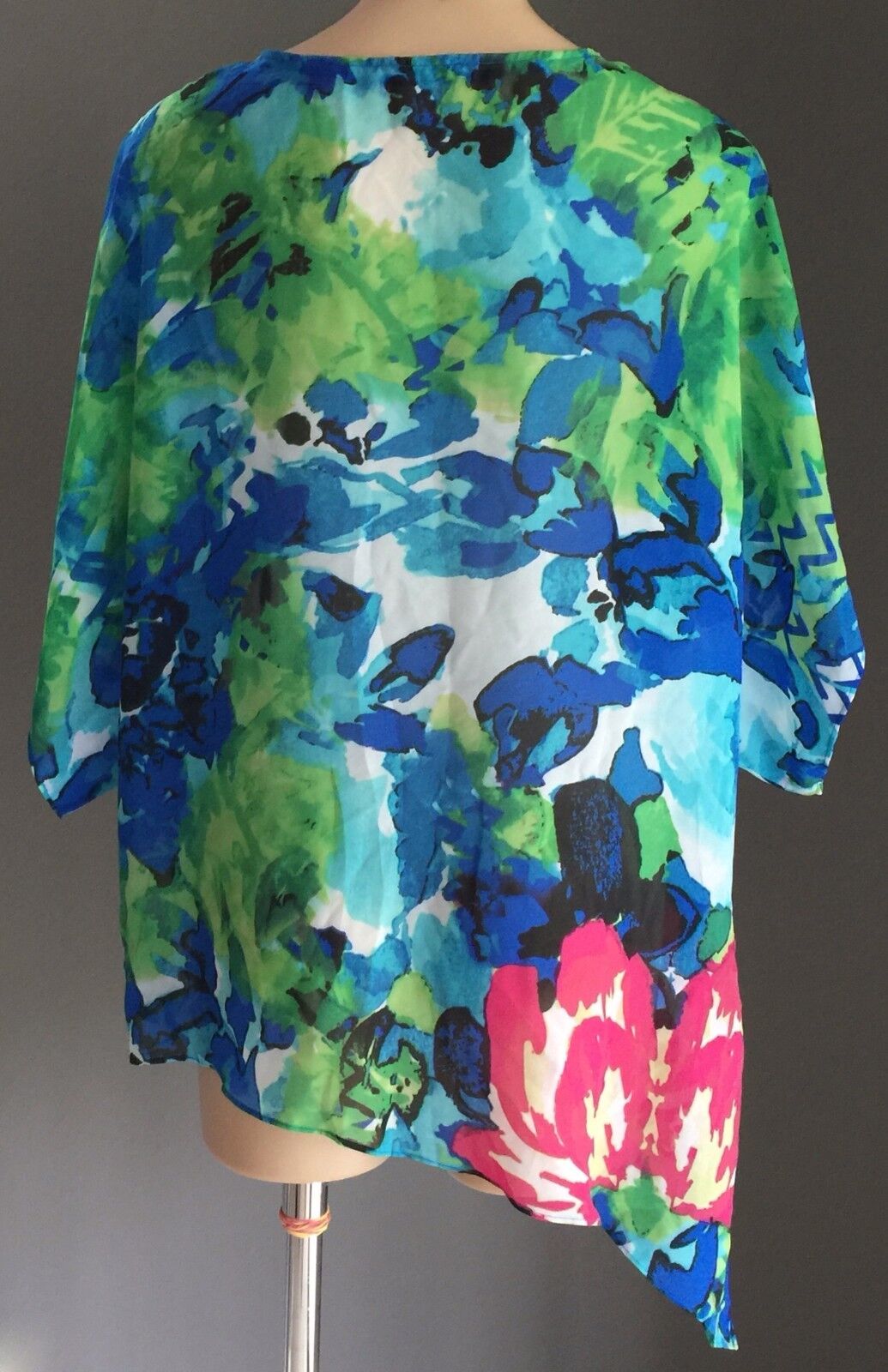 W LANE Kaftan Sheer Top Bright Colourful Floral Beach Cover Pool Size L 12 NEW