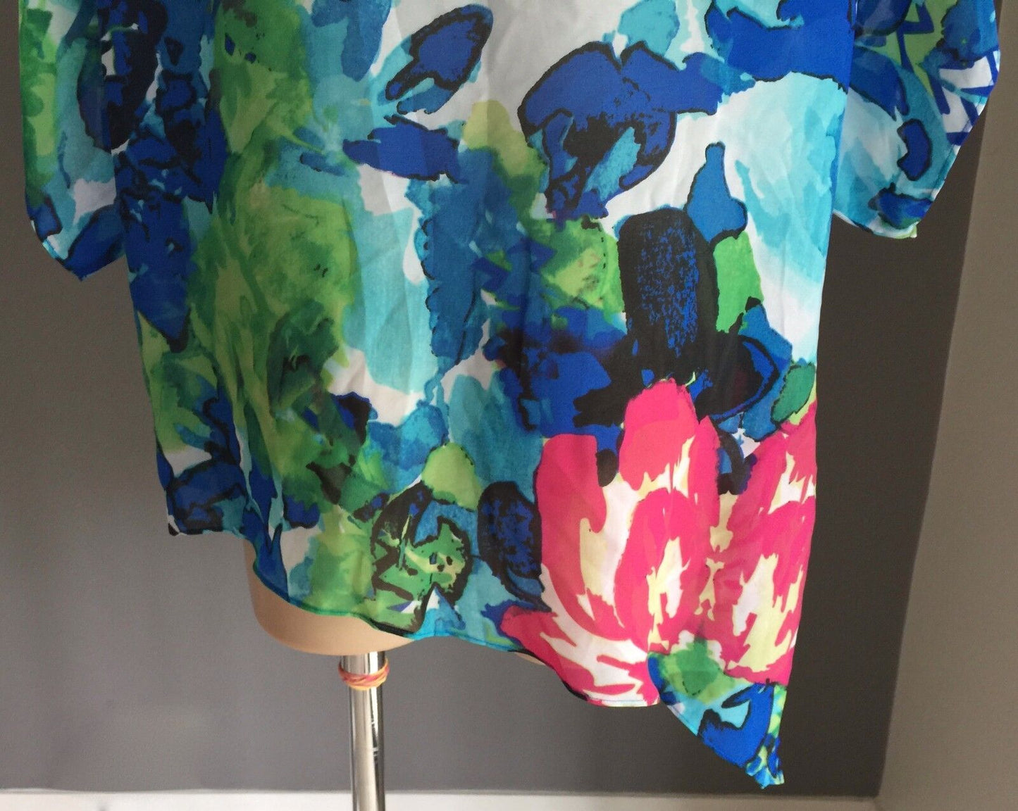 W LANE Kaftan Sheer Top Bright Colourful Floral Beach Cover Pool Size L 12 NEW