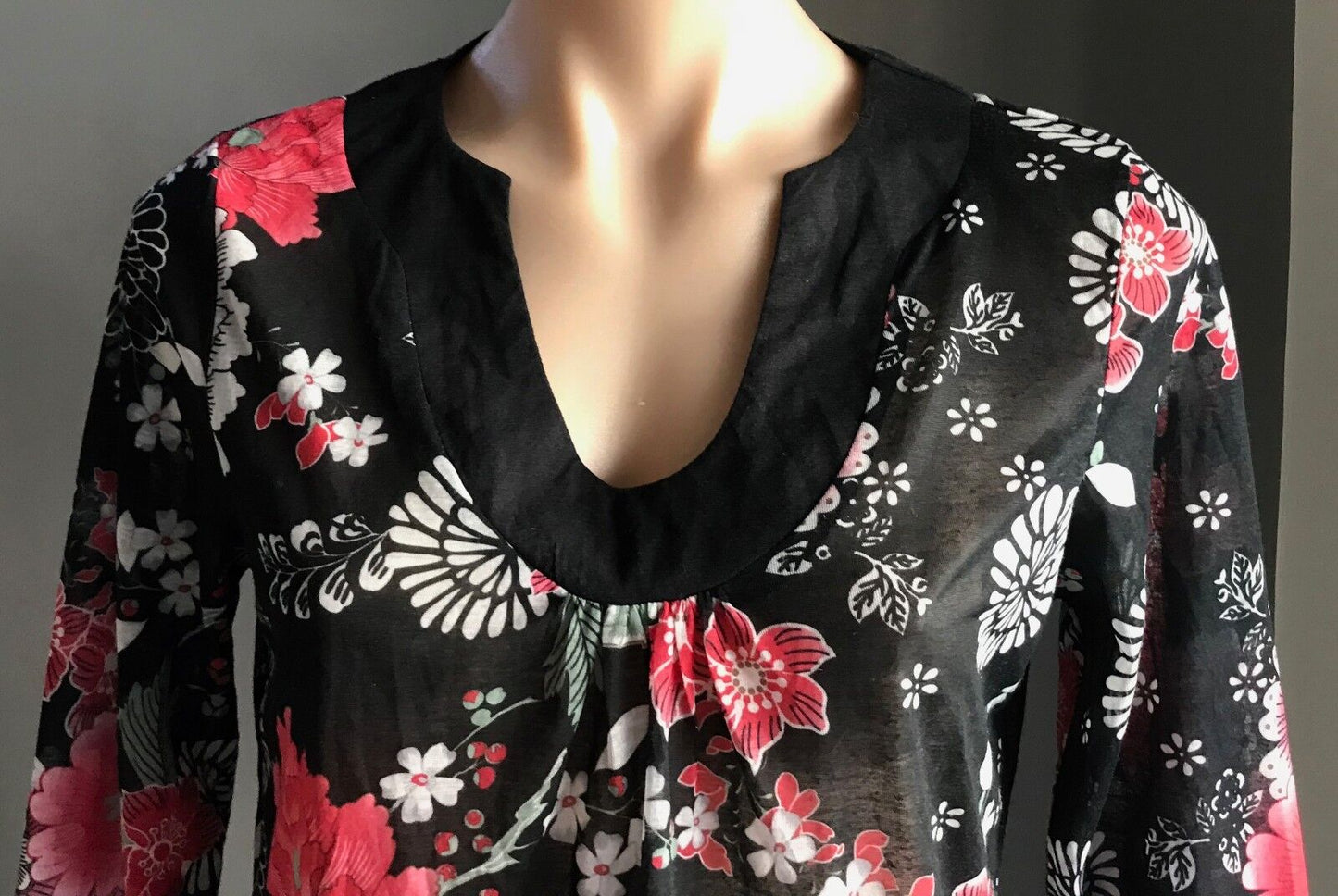 W LANE Top MultiColoured Floral Semi Sheer 3/4 Sleeve Blouse Ladies Size S 10