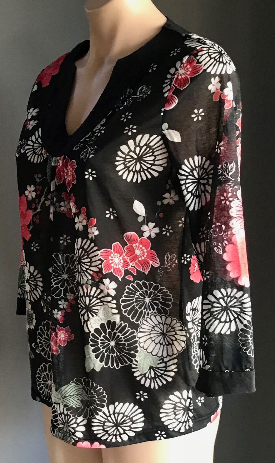 W LANE Top MultiColoured Floral Semi Sheer 3/4 Sleeve Blouse Ladies Size S 10