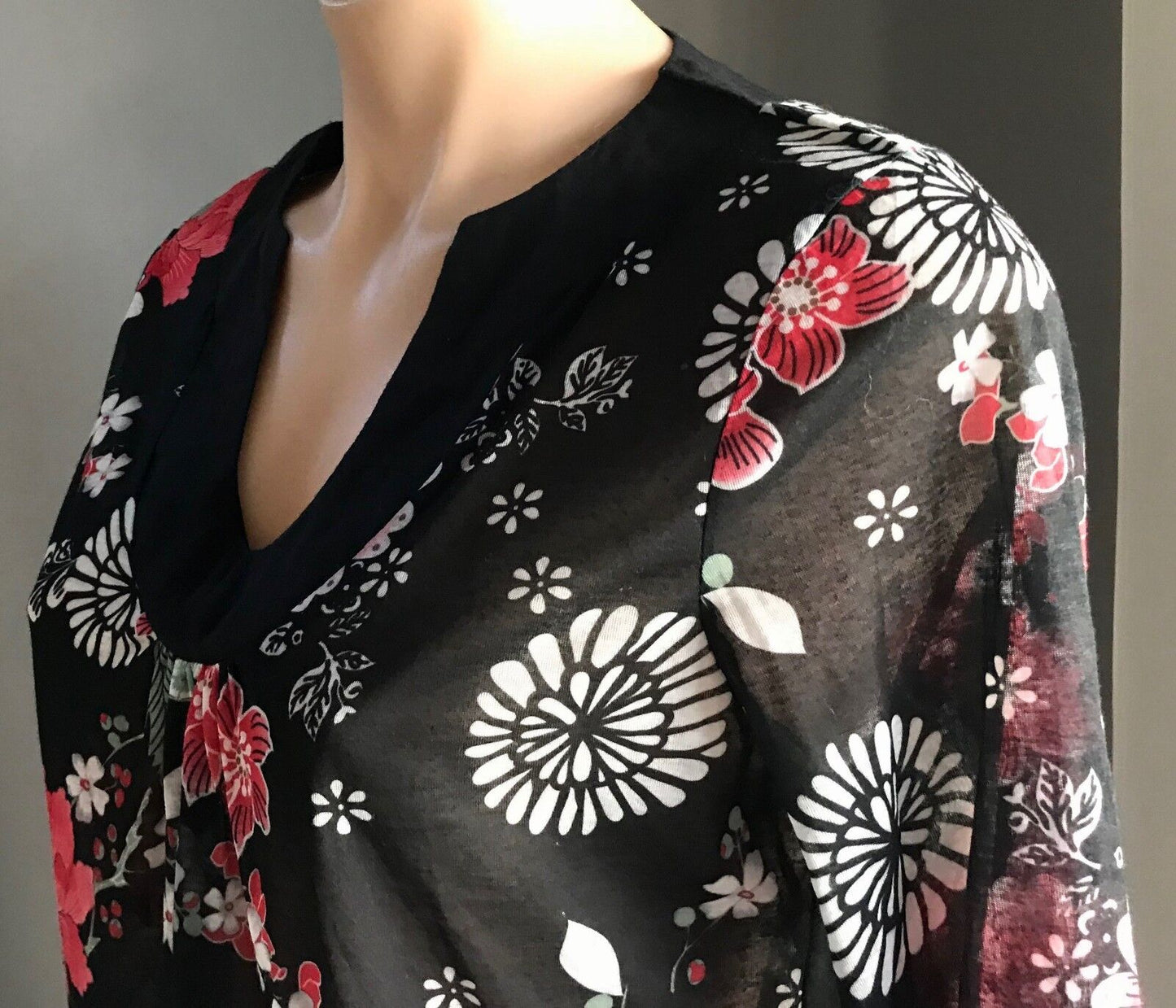 W LANE Top MultiColoured Floral Semi Sheer 3/4 Sleeve Blouse Ladies Size S 10