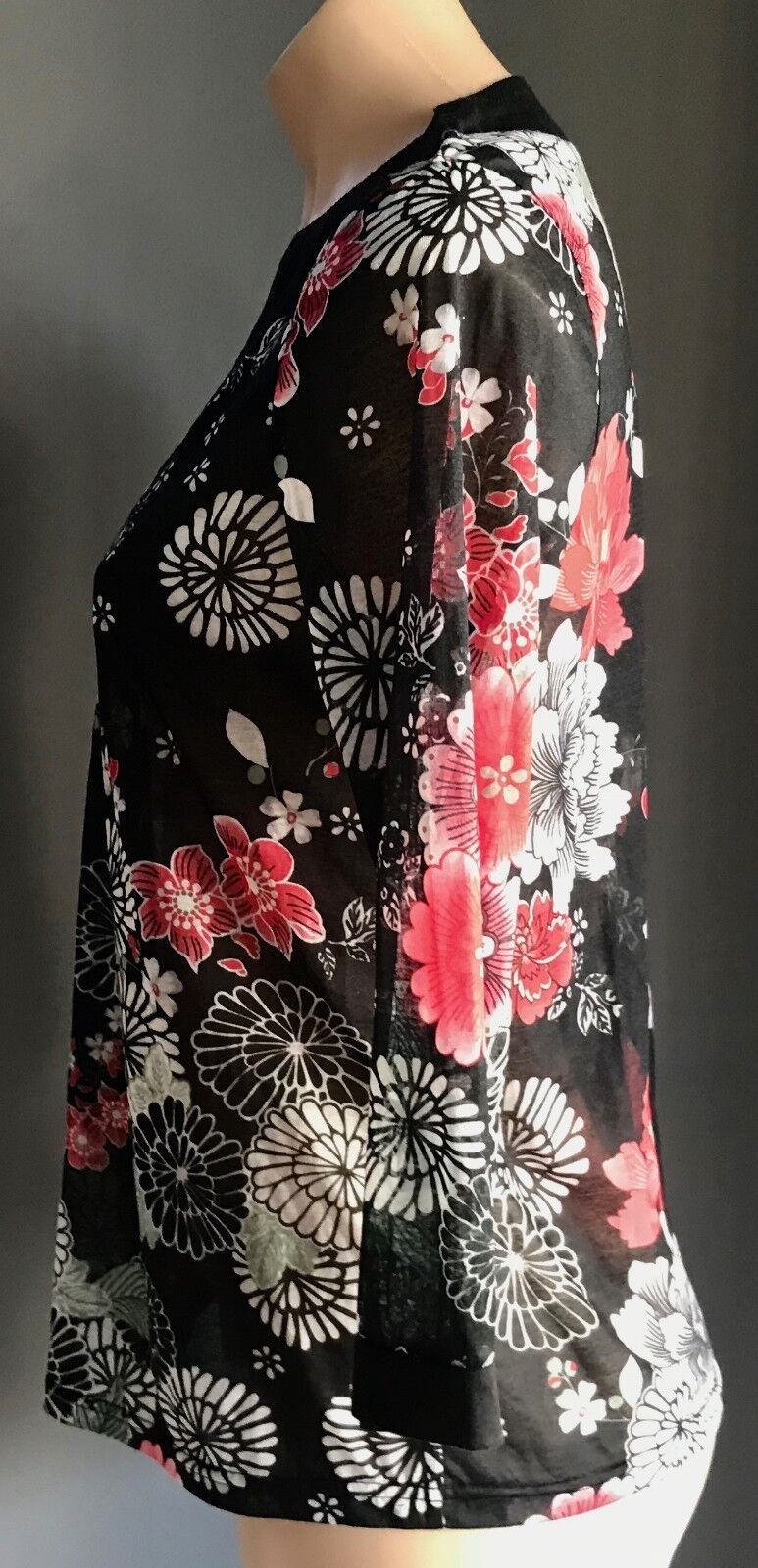 W LANE Top MultiColoured Floral Semi Sheer 3/4 Sleeve Blouse Ladies Size S 10