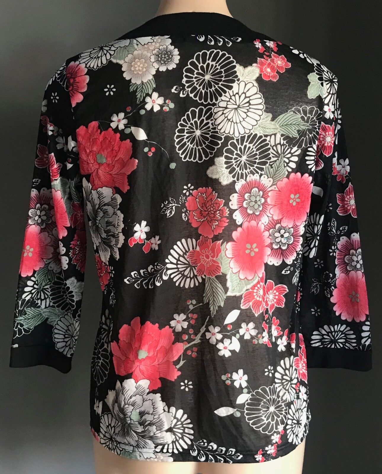 W LANE Top MultiColoured Floral Semi Sheer 3/4 Sleeve Blouse Ladies Size S 10