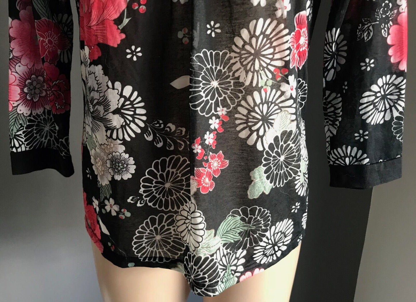 W LANE Top MultiColoured Floral Semi Sheer 3/4 Sleeve Blouse Ladies Size S 10