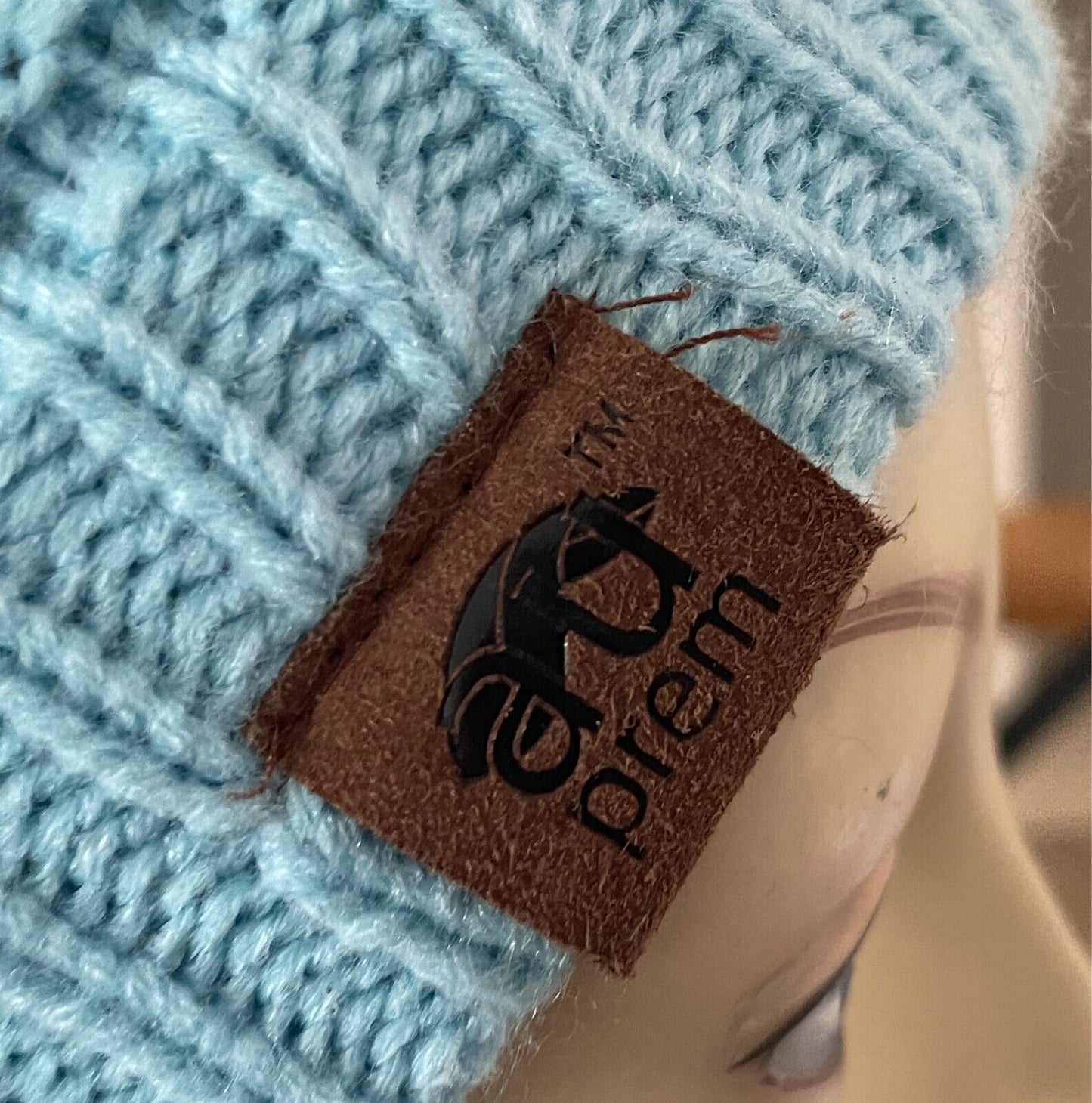 Light Blue Decorative Knit Stitch Ponytail Beanie Size 57cm Acrylic AU PREM