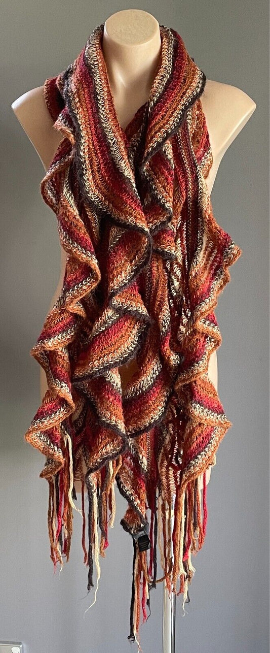 JENDI Neck Scarf Ruched Acrylic Decorative Stitch Knit Browns & Burgundy Boho