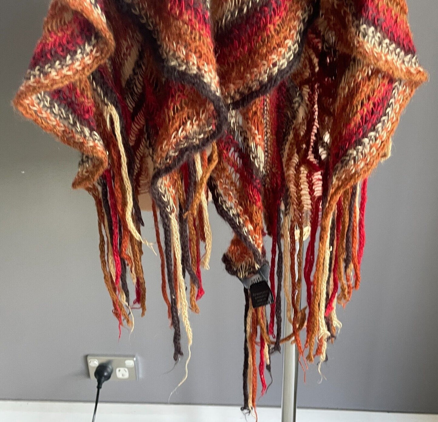 JENDI Neck Scarf Ruched Acrylic Decorative Stitch Knit Browns & Burgundy Boho