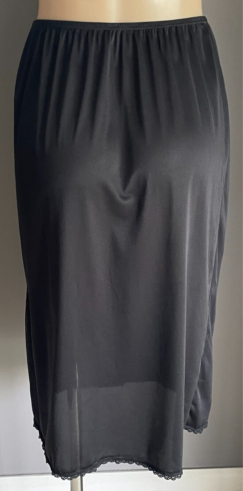 TARGET Black Half Slip Nylon Elastic Waist Size 14 Lace Hem Trim Petticoat