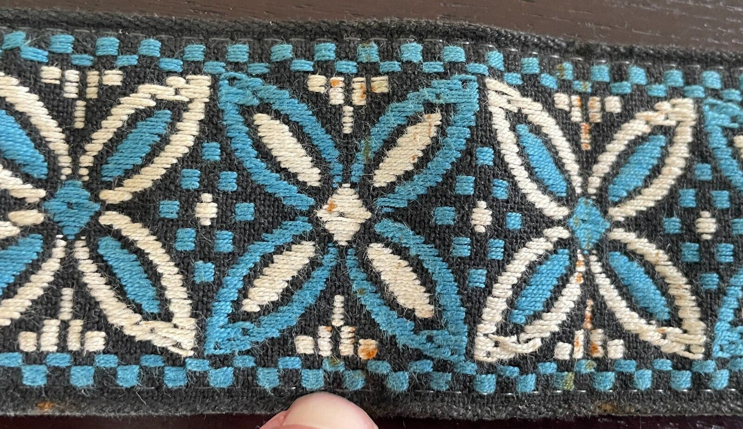 5cm Embroidered Belt Blue White Black Flower Tapestry PU Back Tie Belt 96 l134cm