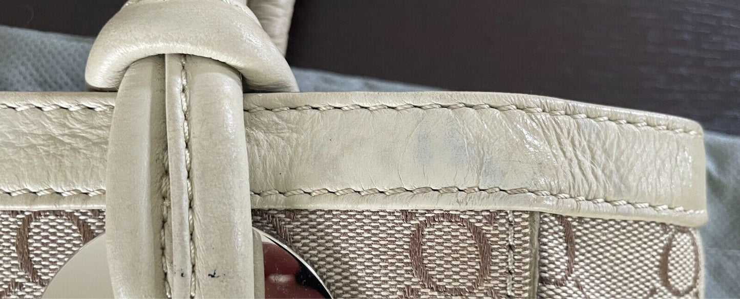 OROTON Cream & Beige Jacquard Monogram Print Tote/Handbag Double Straps Dust Bag