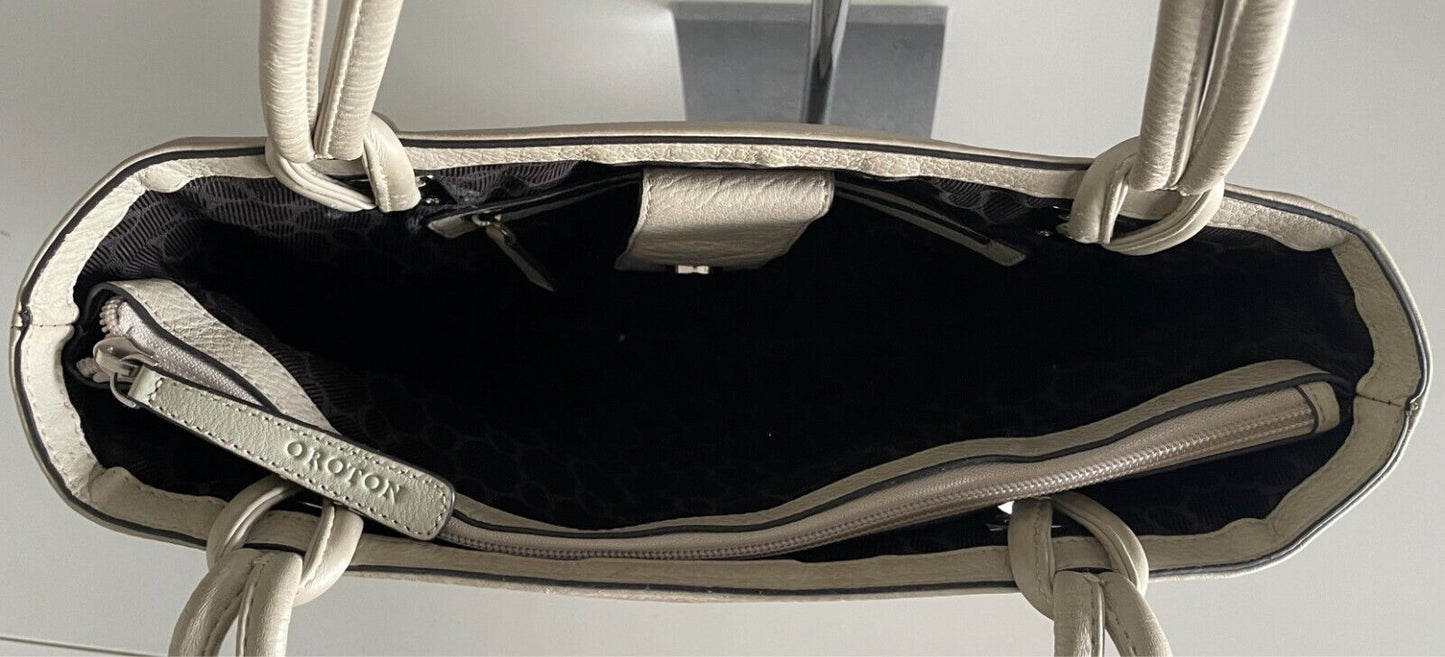 OROTON Cream & Beige Jacquard Monogram Print Tote/Handbag Double Straps Dust Bag