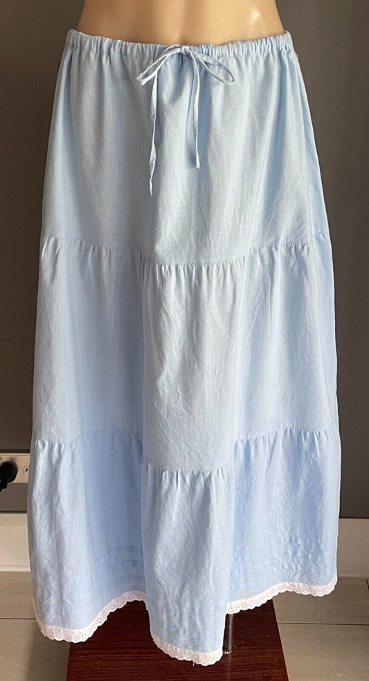 LORNA JANE Maxi Skirt Baby Blue Tier Cotton Size M 12 Lace Trim Drawstring NEW