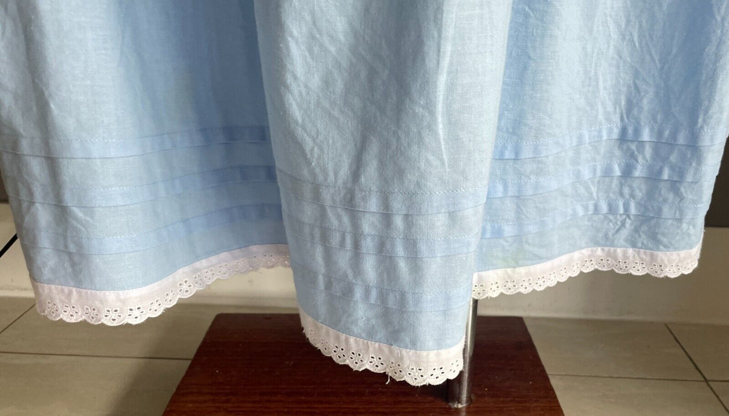 LORNA JANE Maxi Skirt Baby Blue Tier Cotton Size M 12 Lace Trim Drawstring NEW