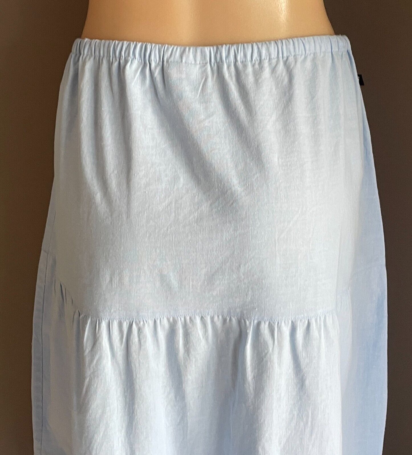 LORNA JANE Maxi Skirt Baby Blue Tier Cotton Size M 12 Lace Trim Drawstring NEW