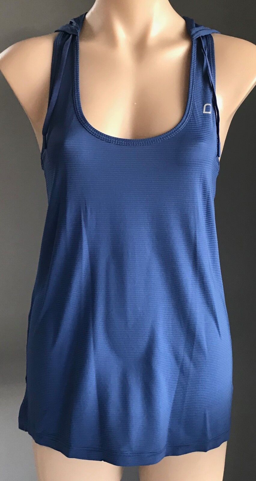 UNIQUELY LORNA JANE Tank Top Hooded Racer Back Blue Gym Training Size S 10 NEW